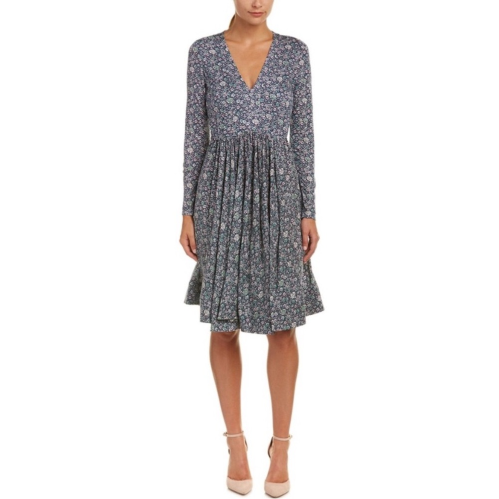 Rebecca Taylor Blue & Green Floral Lavish Garden Dress Woolblend 4 (Like New)